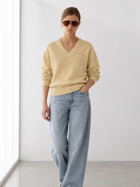 Massimo Dutti NWT v-neck jumper cashmere wool sweater yellow XS 5643/543